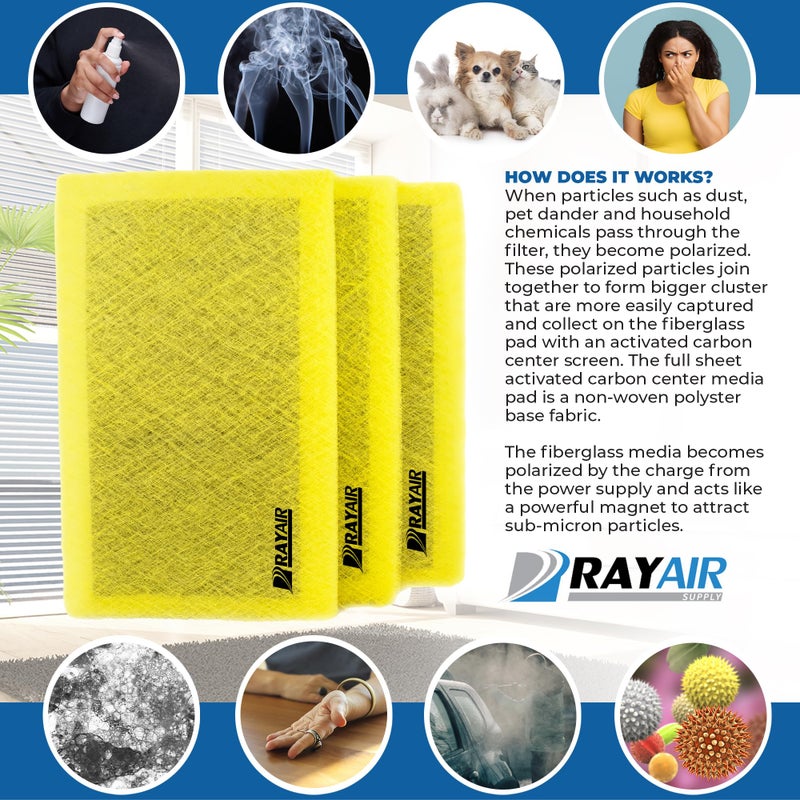 RAYAIR SUPPLY 20x20 Replacement Filter Pads Designed to Fit MicroPower Guard Air Cleaner 20x20 Refills (3 Pack) YELLOW - Image 4